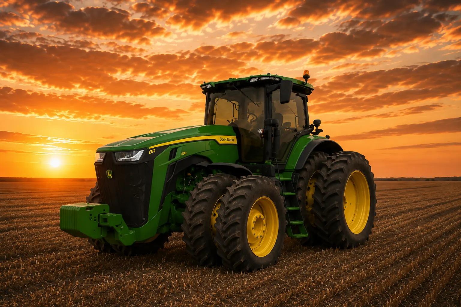 Tractor cab at sunset on the Canadian prairies